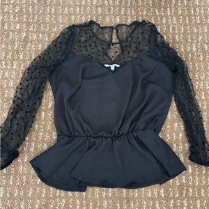 BCBGeneration Black Heart dotted Sheer Sleeve Blouse